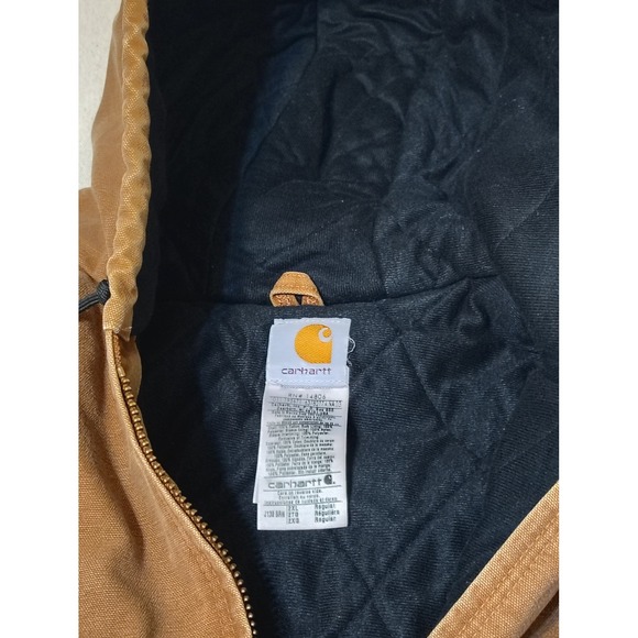 Carhartt Active Jacket Mens Brown Cotton Duck Canvas Insulated Hooded Work Coat - Picture 9 of 13